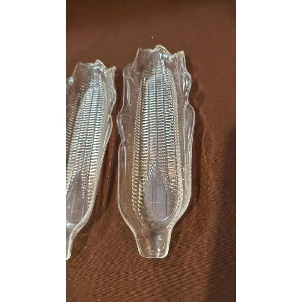 Corn on the cob Dish Holders plates clear plastic set of 4 and 3 corn holders